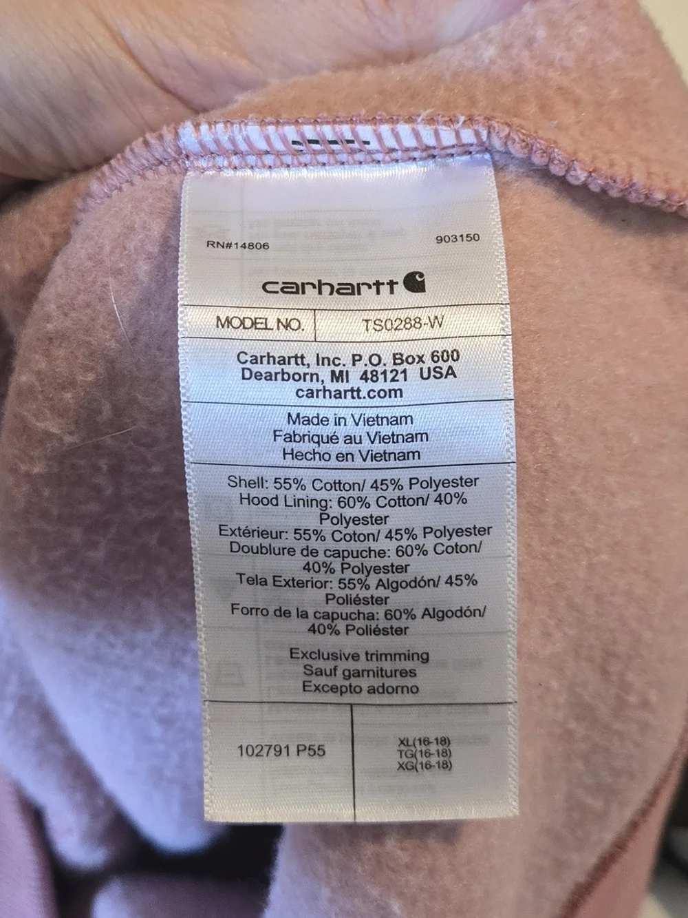 Carhartt Women's Sz XL Relaxed Fit Hoodie Sweatshirt - Dusty Rose Pink